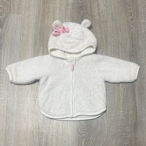 H&M White Sherpa Baby Hooded Jacket with Pink Bow